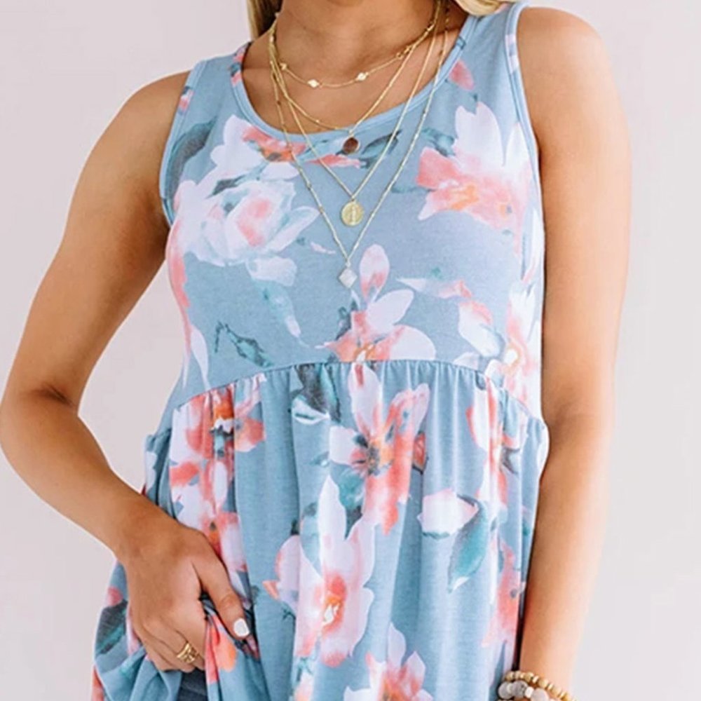 Blue Floral Baby Doll Tank